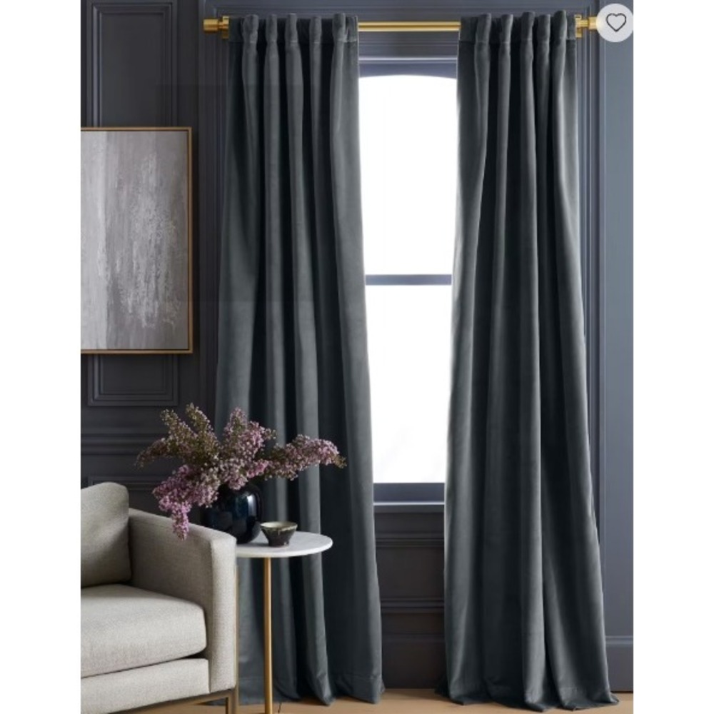 NWOT QUINCE Slate Gray Cotton Velvet Modern Minimalist Curtain Panel 48X96 $100